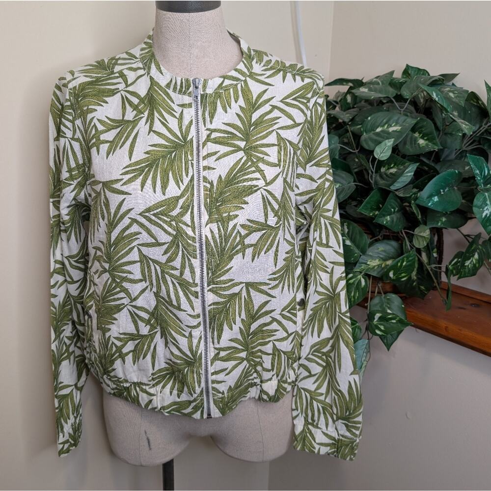 Nicole Miller New York Palm Leaf Linen Bomber Jacket – Size L